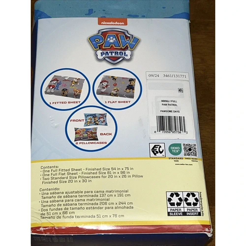 Paw Patrol Full Sheet Set Microfiber 4 Piece Fitted & Flat Sheet 2 Pillowcases